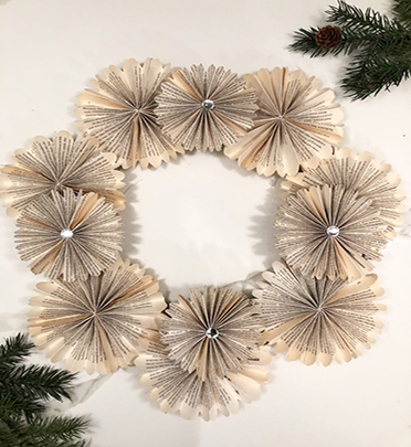 vintage book page wreath