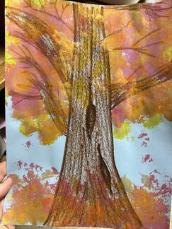 Sponge-painted trees craft example